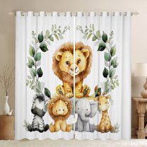 Manfei Wildlife Lions Black Out Curtains,Jungle Zebra Lions Curtains Pack of 2 (42x63 Each),Kawaii Elephant Giraffe Bedroom Curtains For Men Women,Super Cozy Room Decor