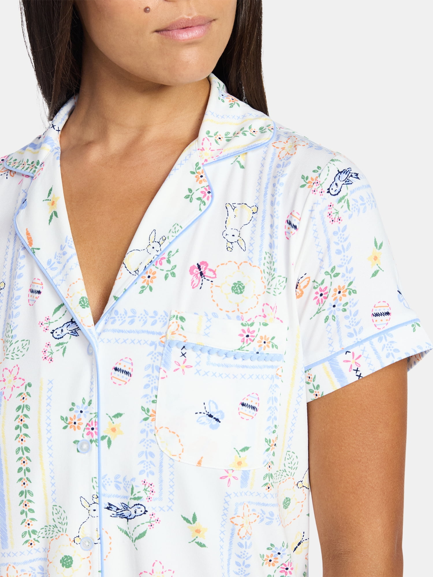 Easter Women's and Women's Plus Notch Collar Top and Shorts Pajama Set from Way to Celebrate, 2-Piece, Sizes XS-3X