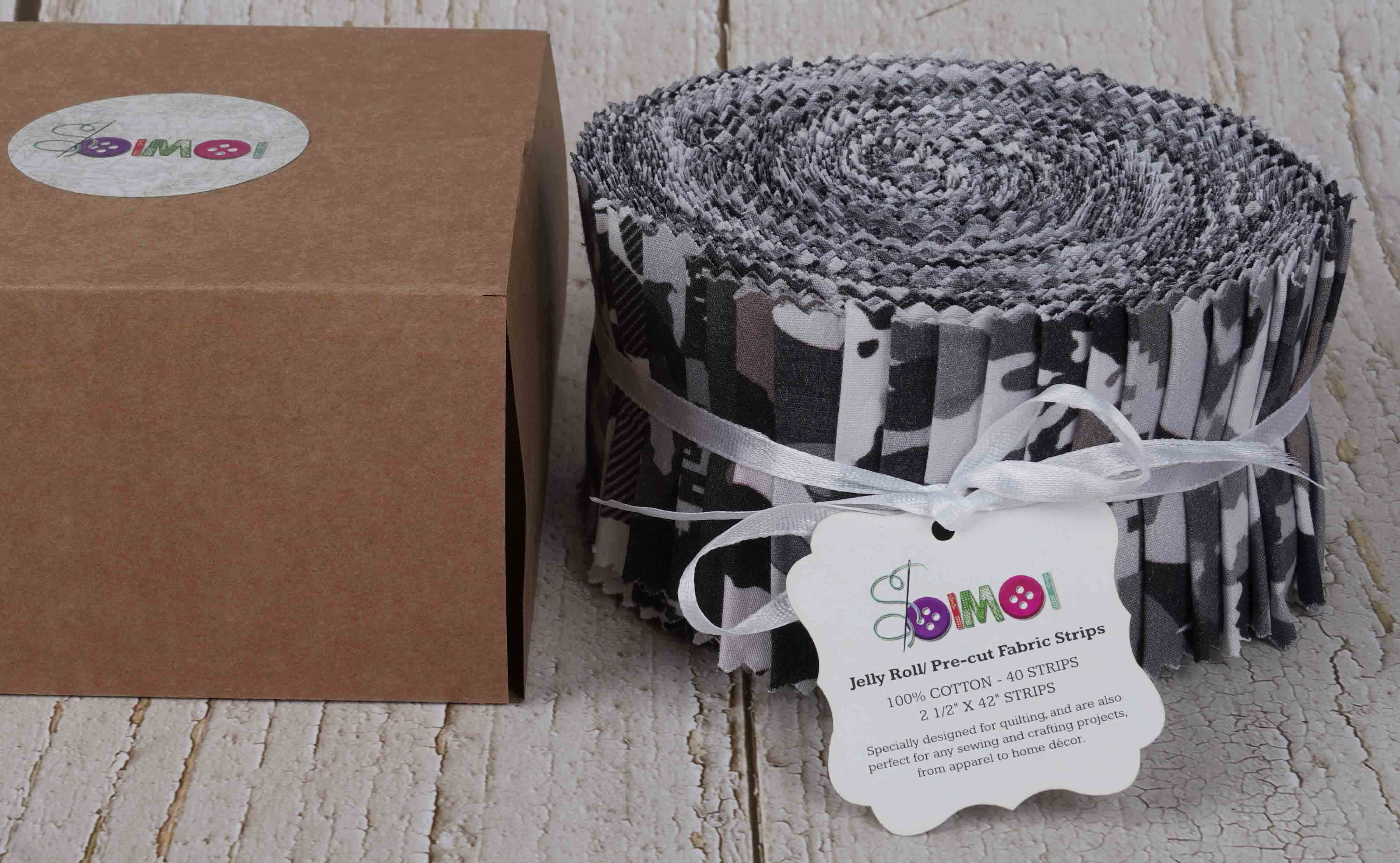 Soimoi 40Pcs Tie Dye Print Cotton Precut Fabrics For Quilting Craft Strips 2.5x42inches Jelly Roll - Black