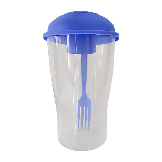 Batería de Cocina Taza portátil con tenedor - Recipiente de comida bajo en calorías para avena de cereales (azul)