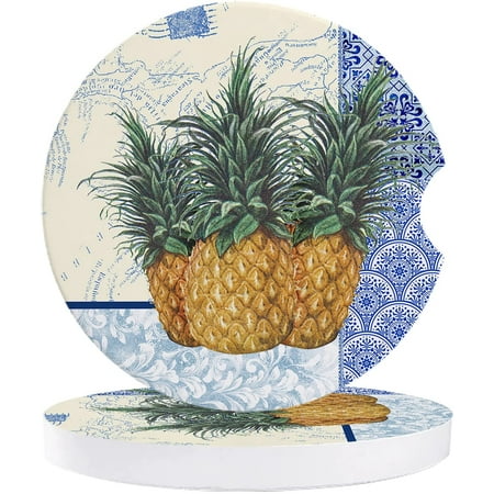 

ZHANZZK Summer Pineapple Blue White Porcelain Texture Set of 6 Car Coaster for Drinks Absorbent Ceramic Stone Coasters Cup Mat with Cork Base for Home Kitchen Room Coffee Table Bar Decor