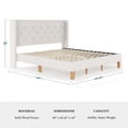 thumbnail image 4 of Martha Stewart King Upholstered Platform Bed with Tufted Wingback Headboard and Cushioned Siderails, Wood Slat Foundation, No Box Spring Needed, White, 4 of 11