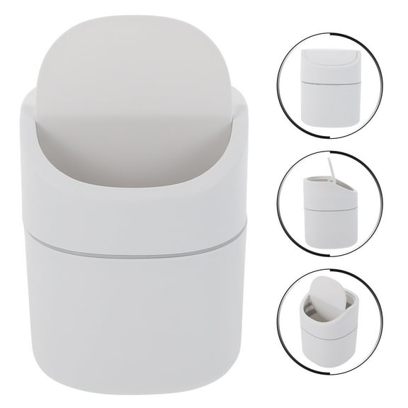 LABRIMP 1Pcs Home Trash Can Small Garbage Can with Lid for Desktop Waste Container 12.0x4.9x4.9in White