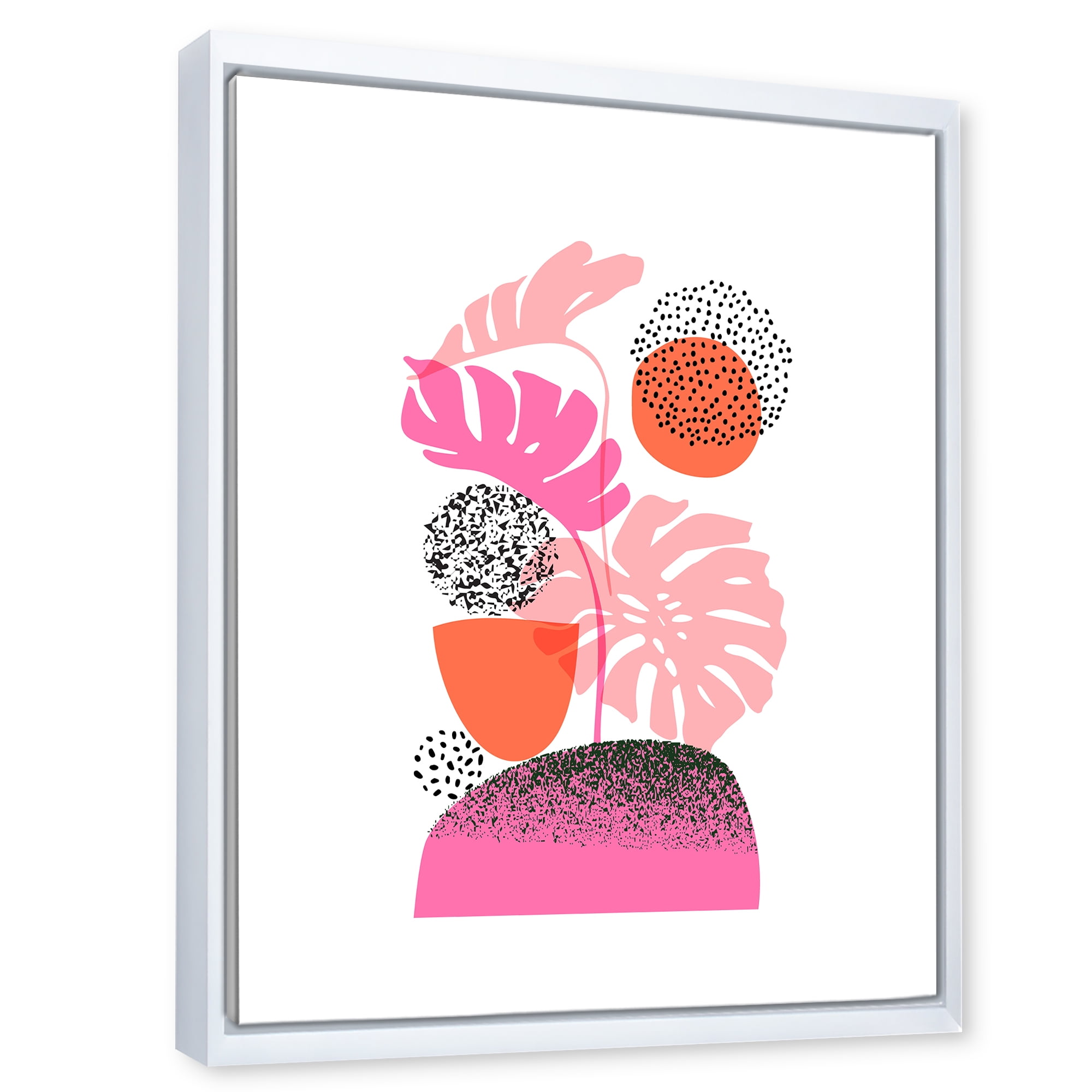 Designart 'Geometric Sun and Moon Shapes With Tropical Leaves' Modern Framed Canvas Wall Art Print