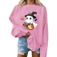 thumbnail image 2 of yoeyez Halloween Spooky Season Sweatshirt Women Funny Witches Graphic Sweatshirts Cute Ghost Wine Glass Blouse Fall Fashion Crewneck Pullover Tops Pink,S, 2 of 5