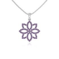 Natural Amethyst Flower Design Pendant Necklaces for Women in Sterling Silver, February Birthstone Jewelry Gifts for Her Birthday, Wedding Anniversary, Mothers Day, Christmas, Graduation, Valentines