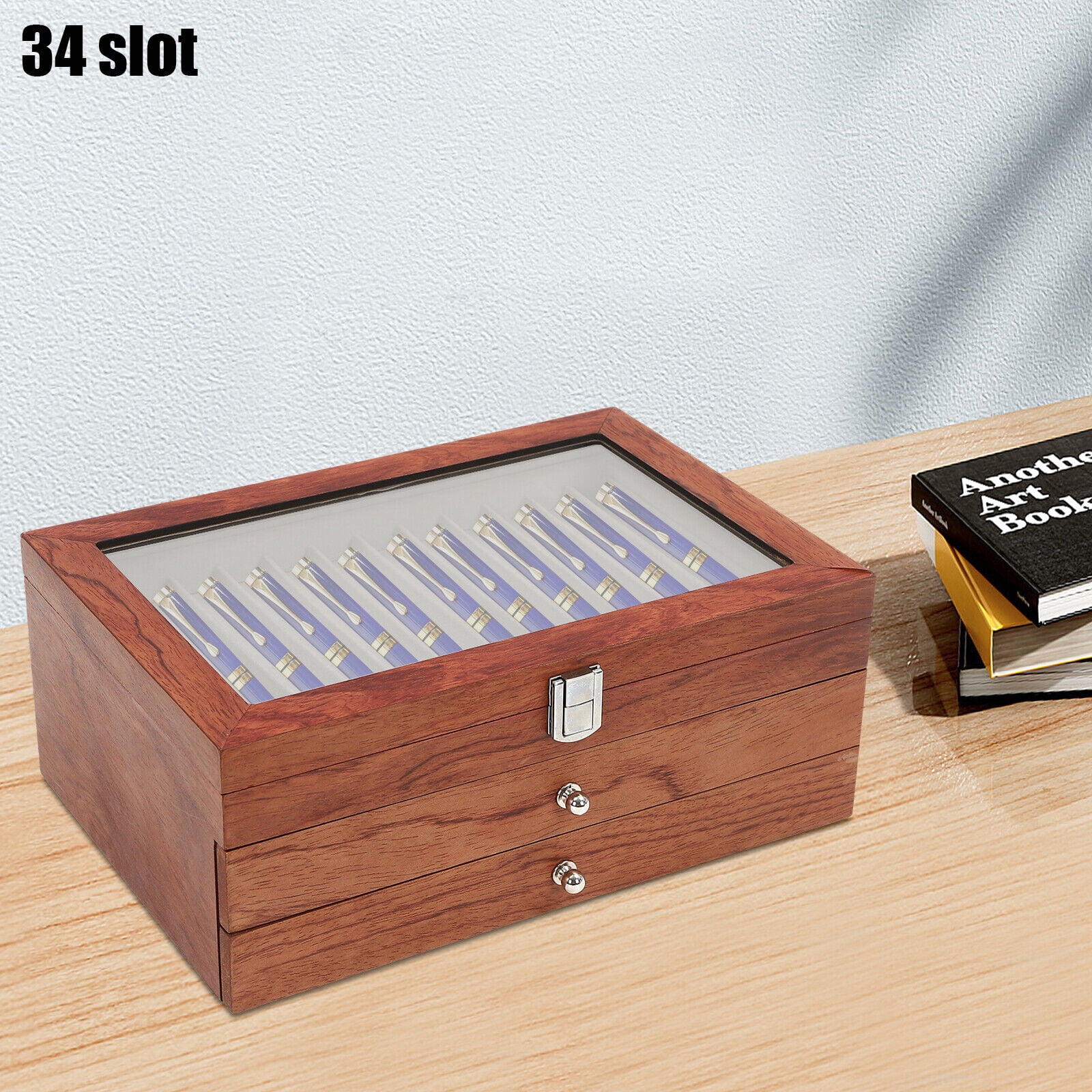 34 Slots Vintage Fountain Pen Case Display Box Holder Storage Organizer Vintage Rosewood Pen Display Box