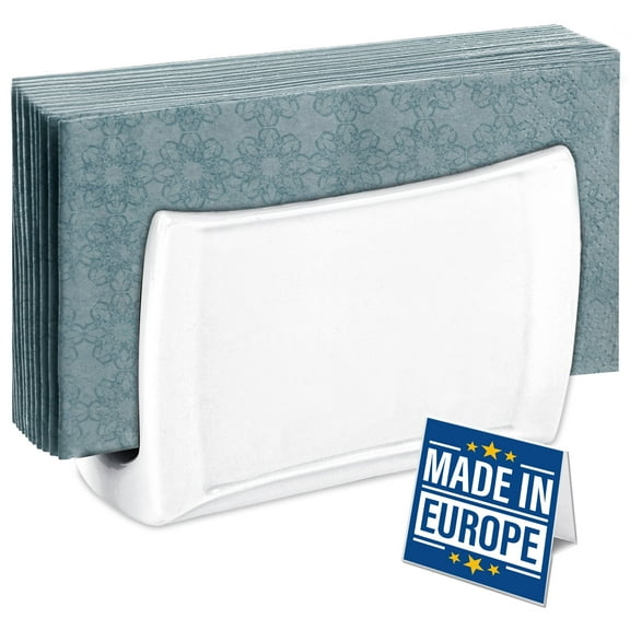 CRYSTALIA Napkin Holder, Elegant White Ceramic Tissue Dispenser for Home Picnic Indoor Outdoor, Decorative Paper Napkin Holder for Kitchen Dining Table & Cocktail Napkins, Rustic Modern Shaped Design