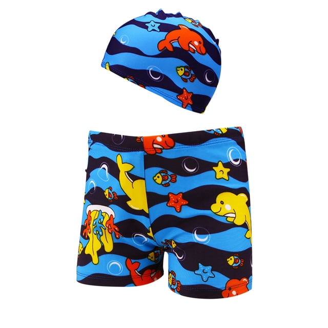 Odeerbi 2-8 Años Bañador de Playa Para Niños Con Gorro de Baño Bañador Con Estampado Hawaiano Bañador de Secado Rápido Shorts Bañador de Algodón Para Niños Verano Tallas Grandes