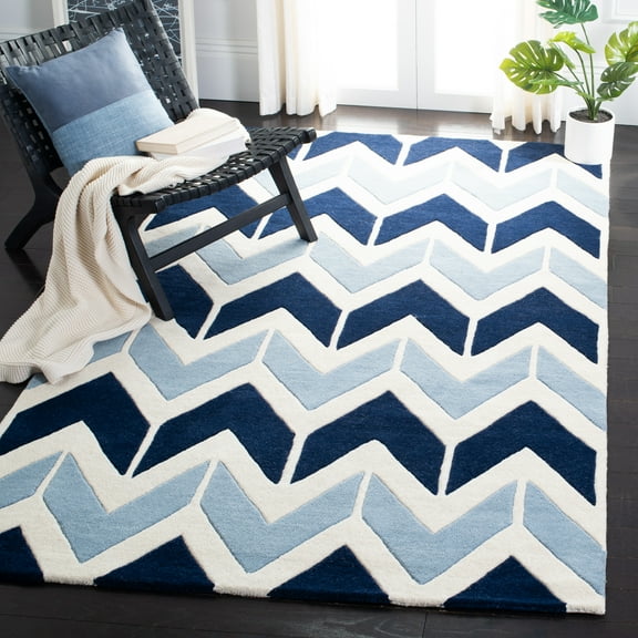 SAFAVIEH Chatham Gresham Geometric Wool Area Rug, Dark Blue/Light Blue, 5' x 8'