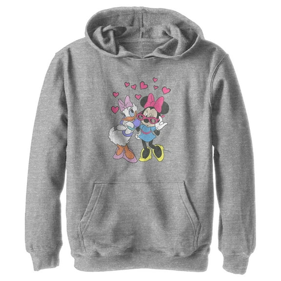 Boy's Mickey & Friends Minnie Mouse and Daisy Duck Hearts  Pull Over Hoodie Athletic Heather Small