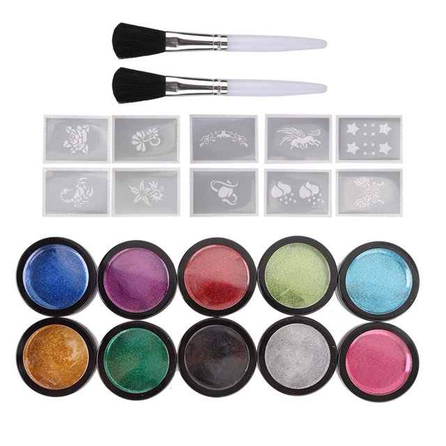 10 colores brillo polvo suelto tatuaje pintura corporal brillo nacarado polvo herramienta cosmética