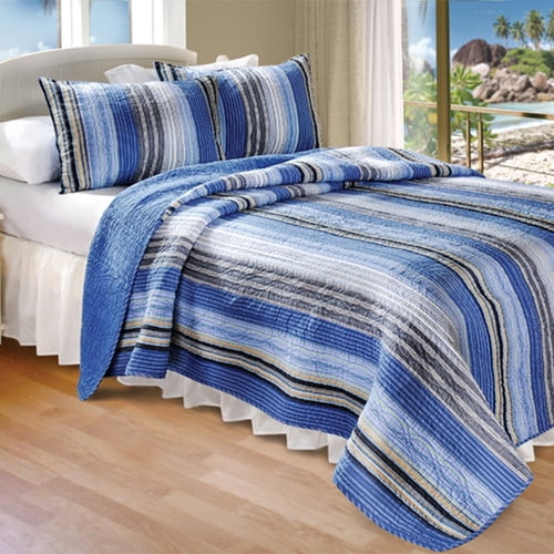 Greenland Home Brisbane Quilt Set, Full/Queen (3 Piece), Blue