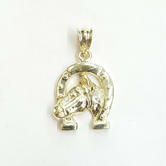 10k yellow Gold horseshoe horse head Pendant lucky fine gift jewelry unisex 2.8g