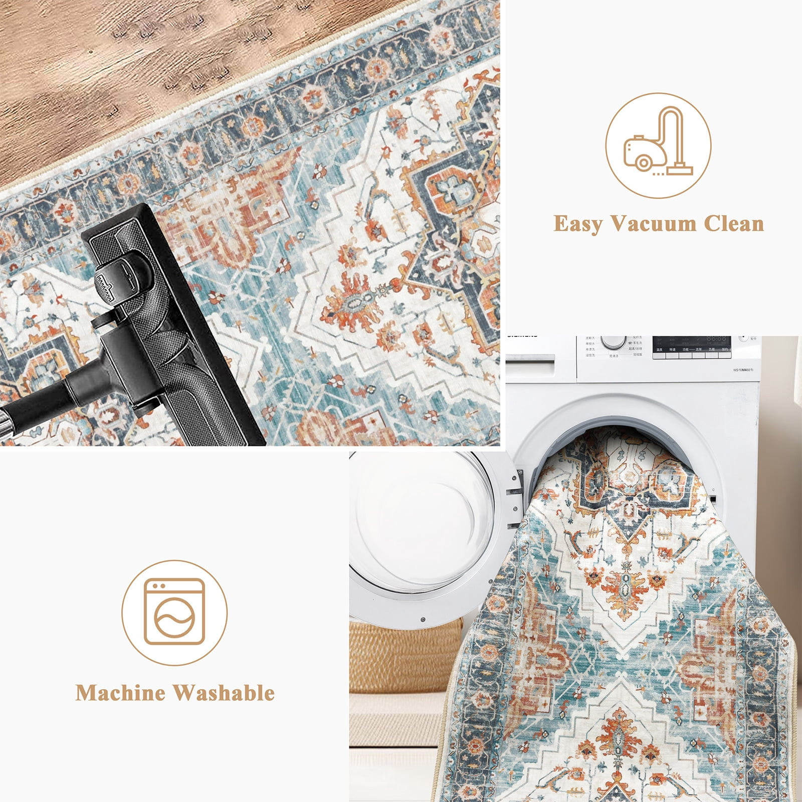 2 x10ft Washable Hallway Runner Rugs, Non-Slip Soft Kitchen Rug Runner Laundry Room Rug, Vintage Floor Runner for Kitchen Entryway Laundry Room