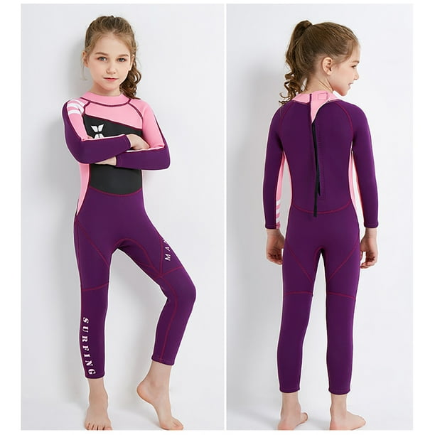 Kids Wetsuit Round Neck Swimsuit One Piece Elastic Bathing Suit for Girls  Nylon Surfing Clothing Swimwear for Swimming Diving Pink XXL 