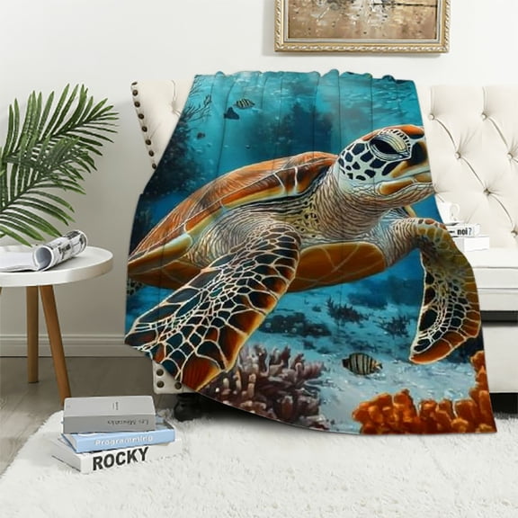 Patifu Sea Turtles Throw Blanket for Teens Boys Girls and Adults Soft Warm Cozy Funny Midweight Food Flannel Blankets for Couch Sofa Bed Camping Travel Home Decor 40x50in