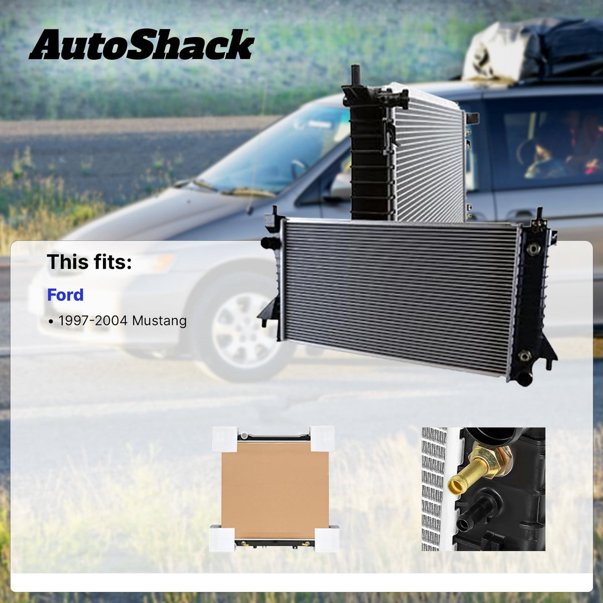 Autoshack Radiator Compatible with Ford, Mustang 1997-2004, V6 3.8L 3.9L V8 4.6L 5.4L, with Transmission Oil Cooler