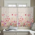 thumbnail image 4 of Sheer Curtains 54 inches Long, Watercolor Red Pink Floral Linen Texture Light Filtering Sheer Window Curtains Rod Pocket Voile Drapes for Bedroom Living Room, 52"W x 54"L 2 Panels, 4 of 7