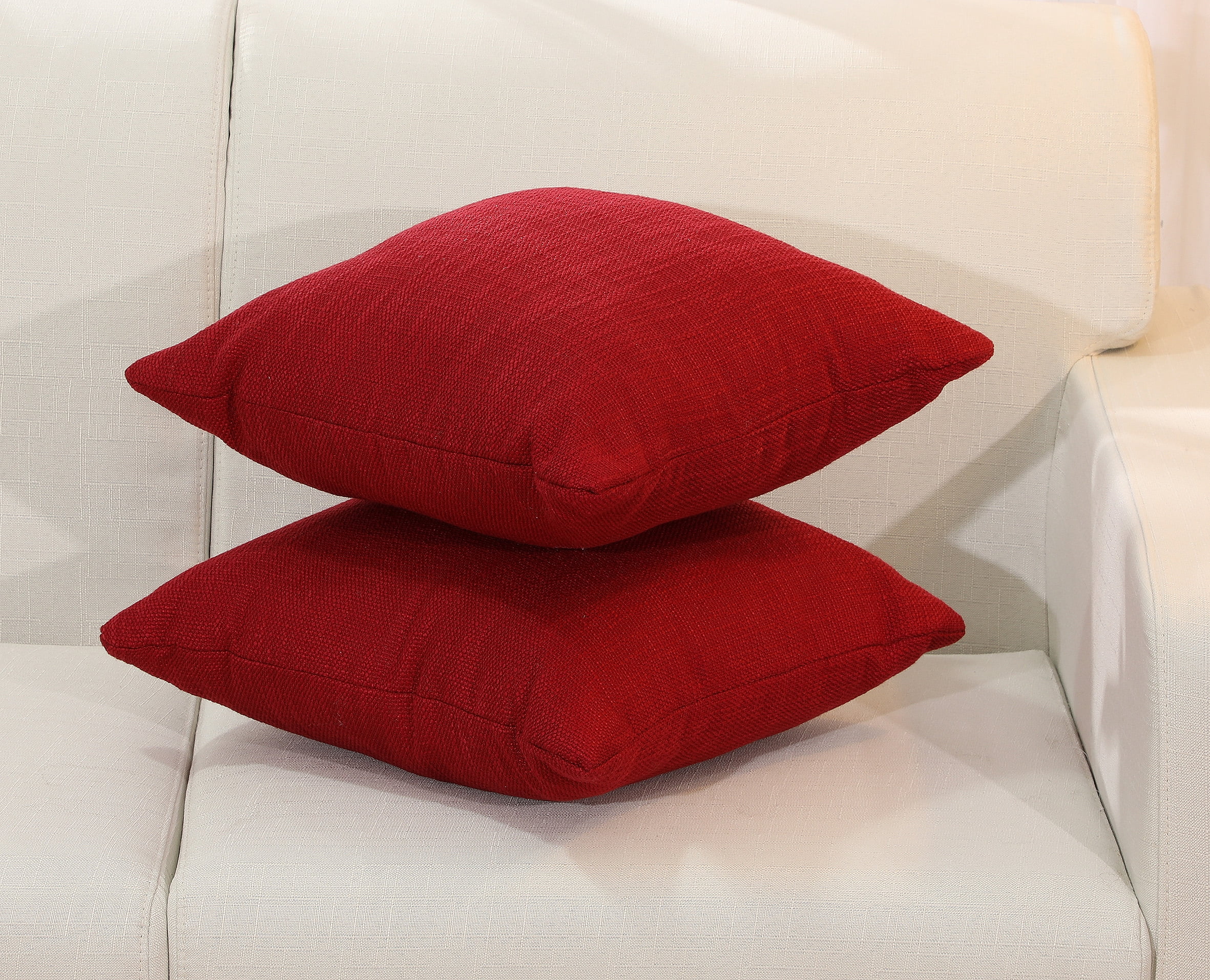 Mainstays Solid Texture Decorative Square Throw Pillow, 18" x 18", Red, 2 Pack