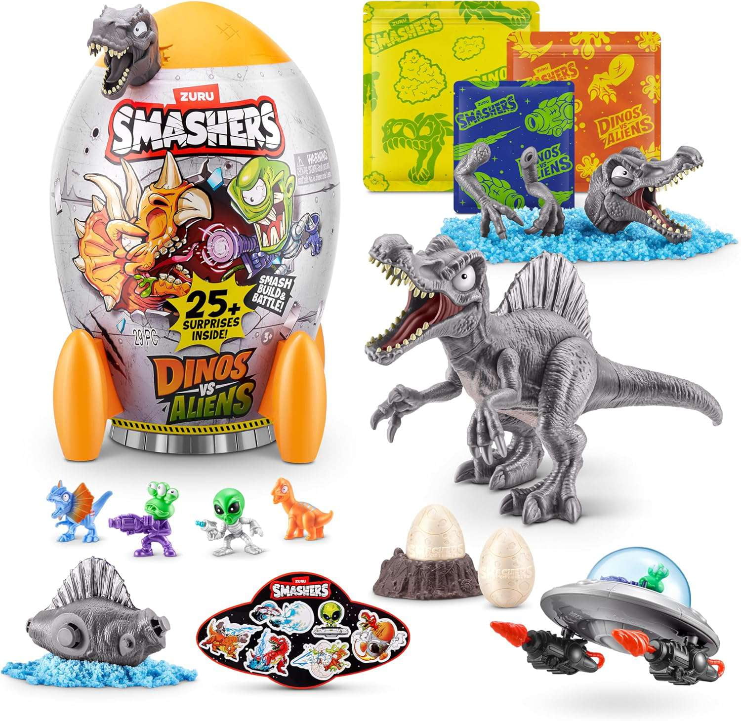Smashers Dinos vs Aliens Rocket Mystery Pack (Spinosaurus, 25+ Surprises!)