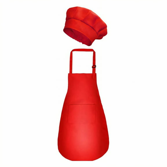 AUQ Kids Apron,Polyester Textile Toddler Apron,Plain Color Design Kids Aprons for Cooking,Red,M