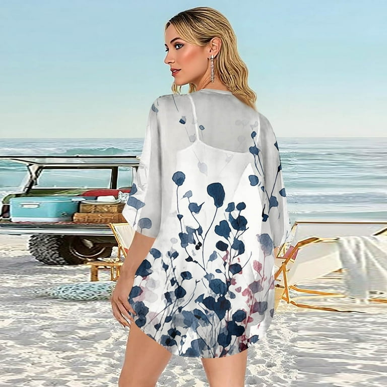 Bbyeadc Lightweight Chiffon Cardigans for Women 3/4 Sleeve Shrugs for Women Clearance Open Front Shrug Cardigan Floral Dressy Casual Cute Summer
