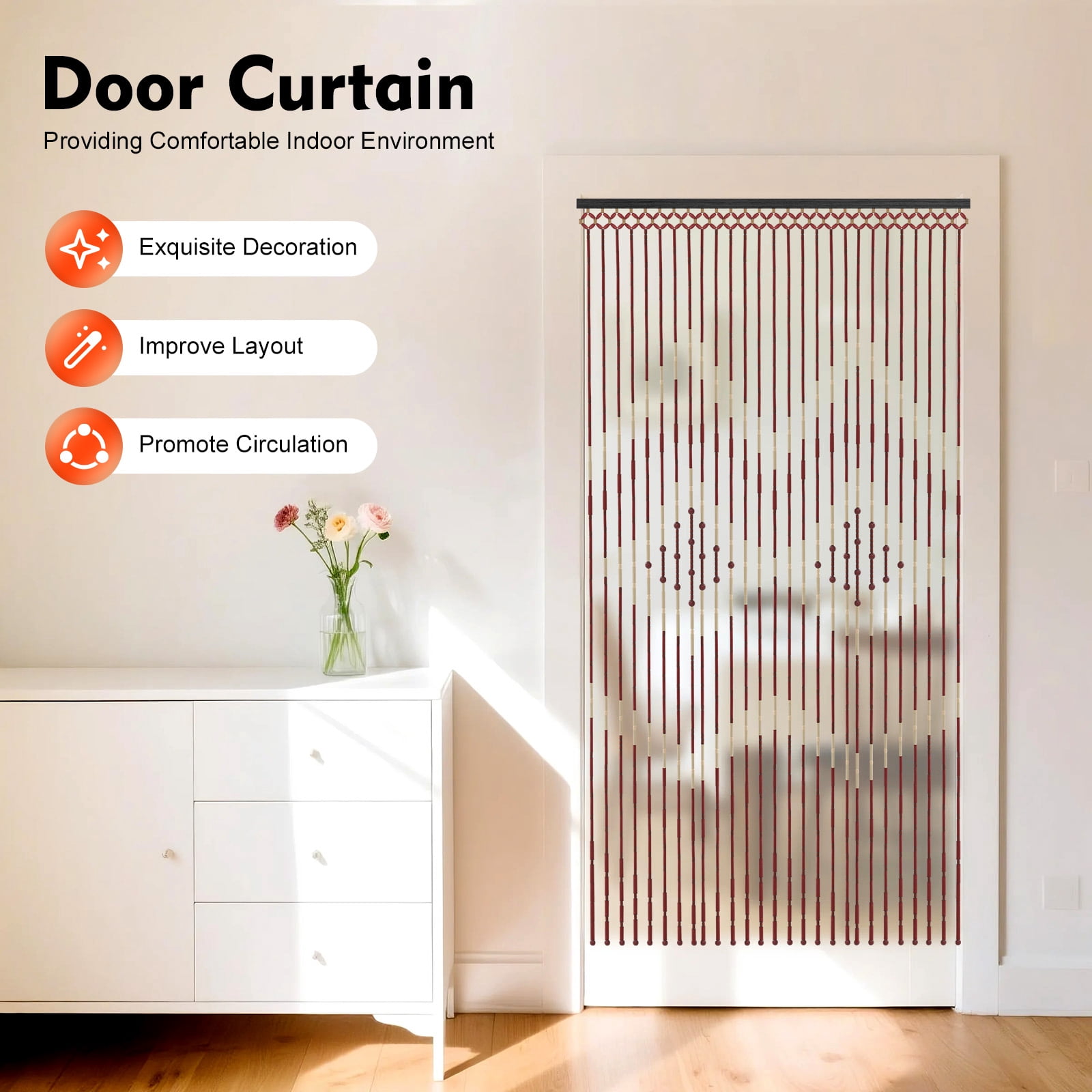 Peakora Retro Style Wooden Bead Curtain 3*5.74ft Bamboo and Wooden Doorway Beads 27 Lines Room Blind Screen for Porch Bedroom Living Room Bathroom