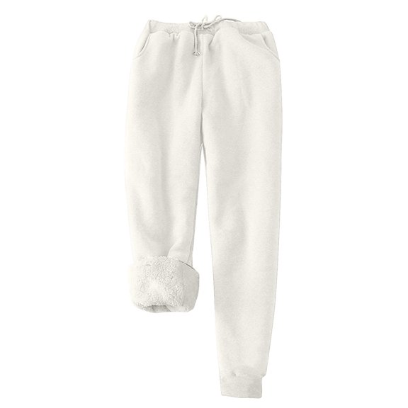 Khunlpohl Womens Plus Size Pants Fleece Elastic Waist Drawstring Joggers Pant with Pockets Winter Casual Solid Color Trousers