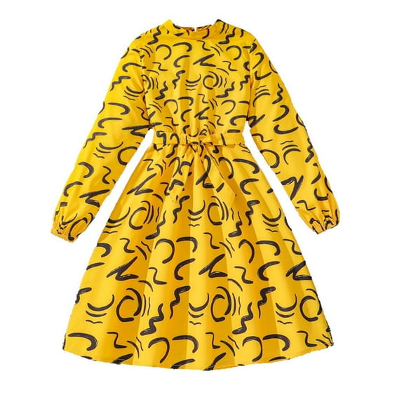 Otqutp Girls' Casual Dresses Kids Clothing Set Girl's Fall Long Sleeve Printed Princess Dress Dress for Birthday Party 8 12 Years Old(Yellow,11-12 Years)
