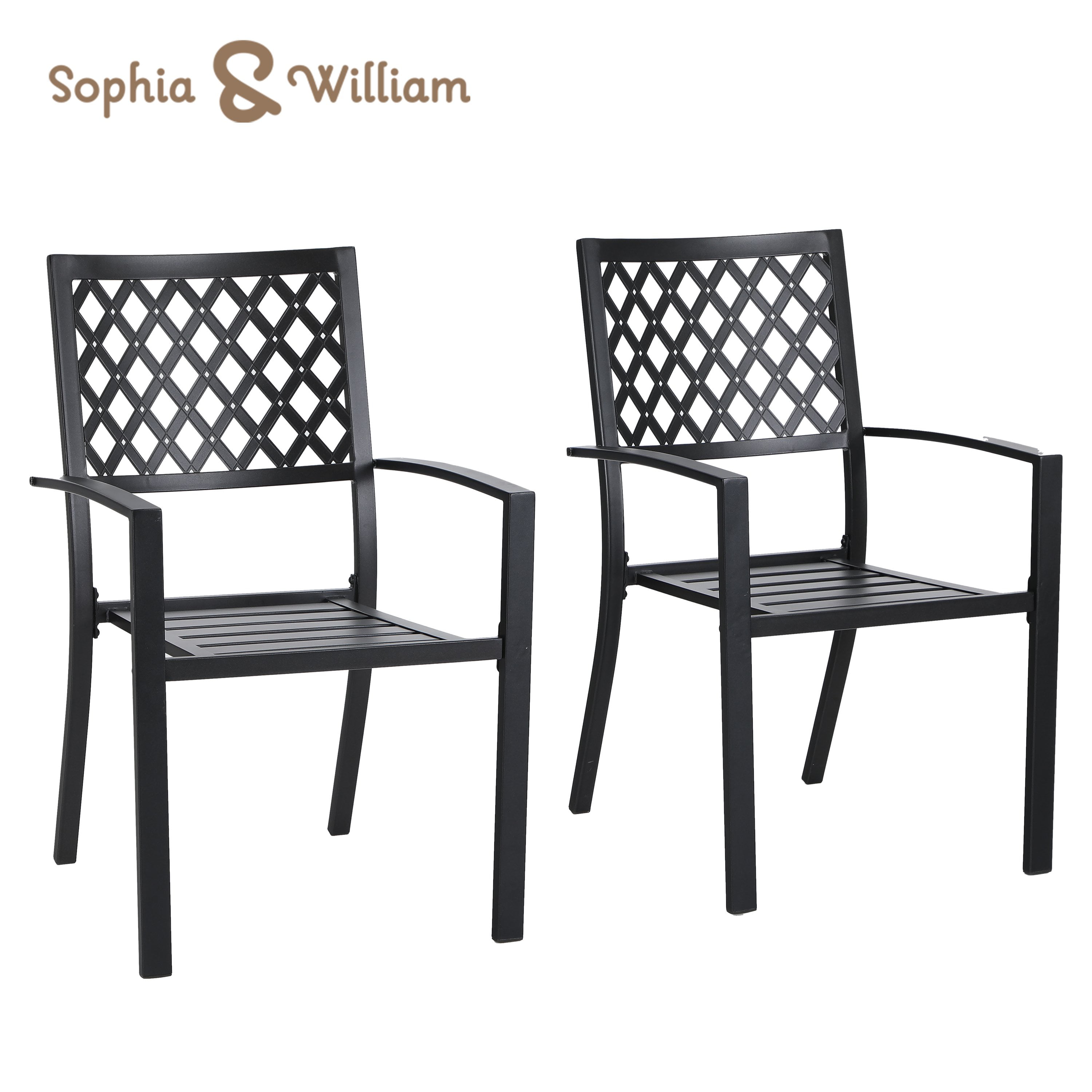 Sophia William 2pcs Outdoor Wrought, Heavy Duty Metal Outdoor Dining Chairs