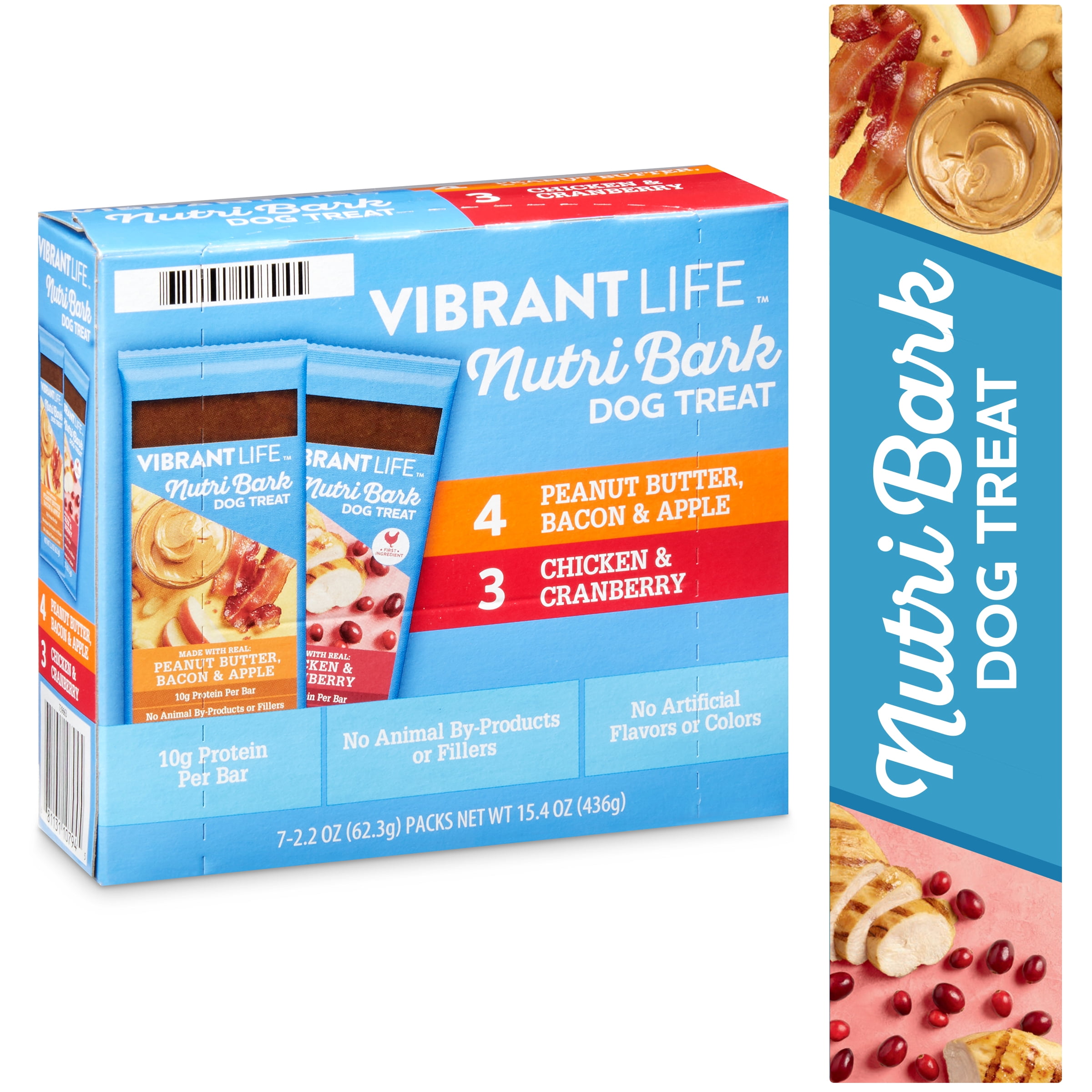 Vibrant Life Speciality Nutribark Dog Treat Bars Variety Pack Peanut Butter Bacon Apple Chicken Cranberry Flavor 22 Oz 7 Count Walmartcom