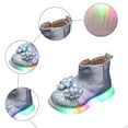 thumbnail image 5 of Dakaela 6M-6Y Baby Girls Glitter Ankle Boots Light up Toddler Chelsea Work Booties Side Zipper Soft Sole Kids Outdoor Walking Shoes Silver, 5 of 6