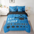 thumbnail image 2 of Feelyou Boys Sport Bedding Comforter Set 7-Piece for Kids Teens, Ice Hockey Full Bedding Set, Eat Sleep Ice Hockey Fitted Sheet Flat Sheet, Blue Black Room Decor, 2 of 8