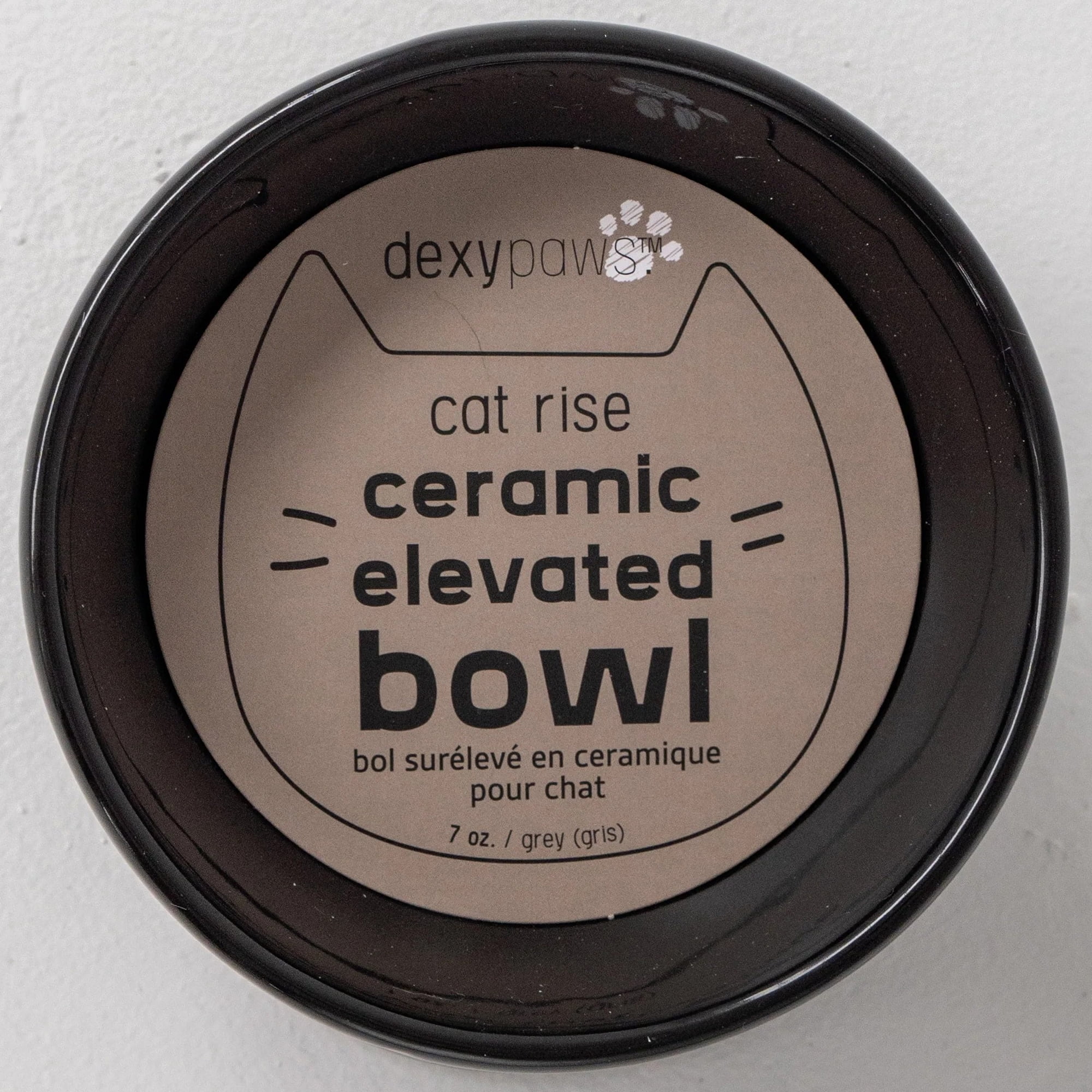 Dexypaws: Elevated Ceramic Cat Bowl - Black - 7oz, Pet Feeding Dish, Meals, Food & Water, Ergonomic Height, Tilted & Raised, Stylish Glossy Design