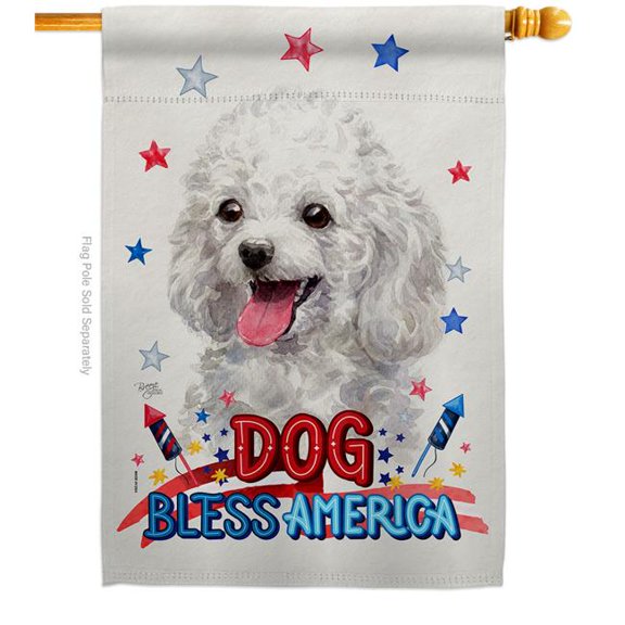 Breeze Decor H120172-BO Patriotic White Poodle Animals Dog 28 x 40 in. Double-Sided Decorative Vertical House Flag for Decoration Banner Garden Yard Gift