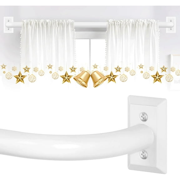 MKEUDQ-White Wrap Around Curtain Rods 2 Pack:Blackout Adjustable Window Curtain Rod,Room Darkening Heavy Duty Curved French Metal Single Drapery Rods for Bedroom Kitchen Easy Install,Pure White 28-48