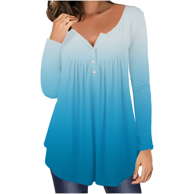 Camiseta informal para mujer, blusa estampada de manga larga con cuello redondo y fruncido Fridja fjkfkj2153