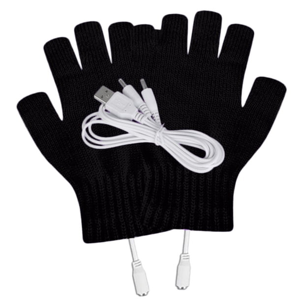 USB patrón de rayas Calefacción sin dedos de punto de lana Manos Guantes calientes Guantes para Mujeres Hombres Niñas Niños USB Guantes de calefacción