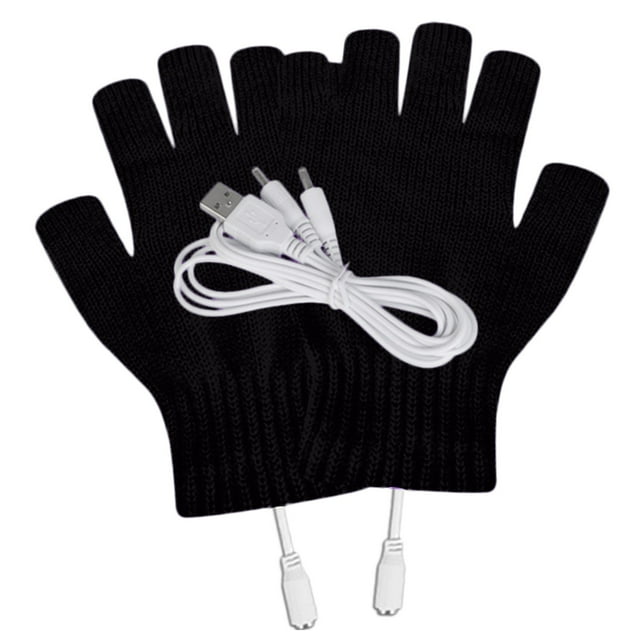 USB patrón de rayas Calefacción sin dedos de punto de lana Manos Guantes calientes Guantes para Mujeres Hombres Niñas Niños USB Guantes de calefacción