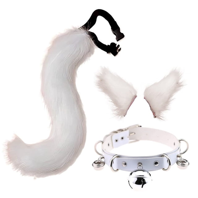 Conjunto de 3 piezas para disfraz de cosplay, orejas de gato QinRuan y cuello de piel