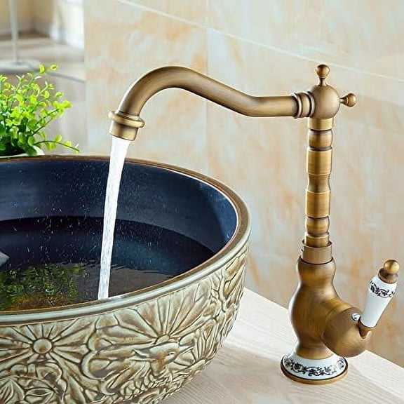 Bathroom Sink Faucet, Basin Brass Faucets Deck Mounted Bathroom Rotate Sink Vintage Porcelain Copper Faucet Water Mixer Taps Bronze Crane Tap