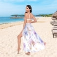 thumbnail image 6 of FORMRS Womens Long Sarong Beach Wrap Semi-Sheer Bikini Skirt Bathing Swimsuit Cover Up, Purple Flower Pattern, 6 of 7