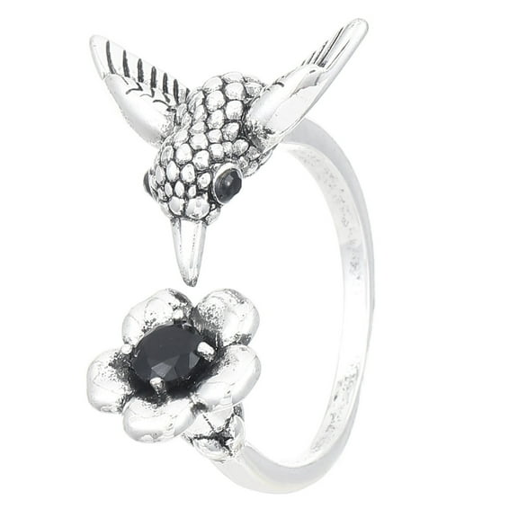 HHBEAUTY Humming Bird Flower Wrap Silver Ring For Women, Delicate Flying Hummingbird Daisy Floral Adjustable Wrap Finger Rings Comfort Fit, Spring Party Fine Jewelry for Wife Girlfriend Daughter