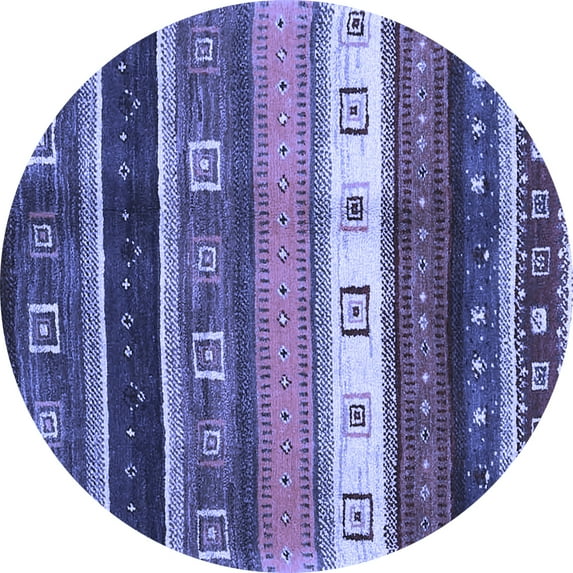 Ahgly Company Machine Washable Indoor Round Abstract Blue Contemporary Area Rugs, 4' Round