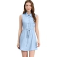 thumbnail image 1 of INSPIRE CHIC Women's Sleeveless Turndown Collar Button Up Pleated Drawstring Waist Shirt Dress Light Blue S, 1 of 6