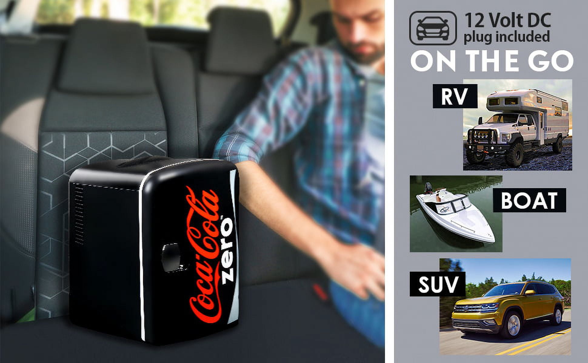 Coke Zero 6 Can Mini Fridge 4L Mini Electric Cooler Portable 12V Car Cooler Black