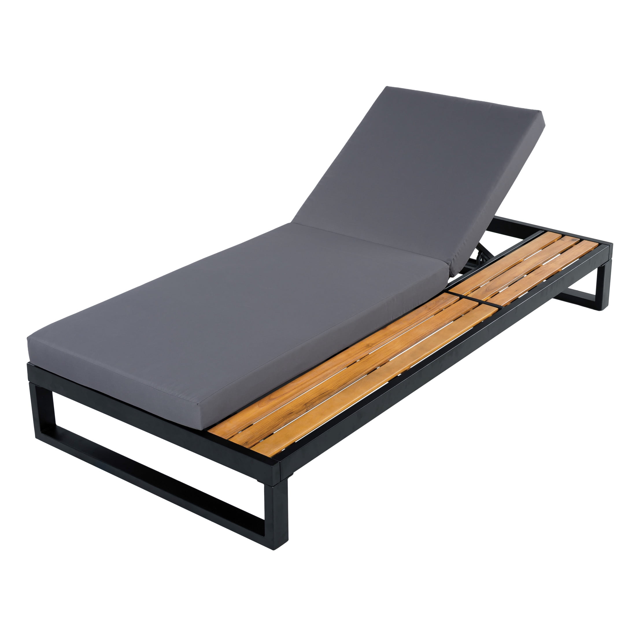 Christopher Knight Home Outdoor Chaise Lounge with Dark Gray Cushion, 5-Position Recliner, Black