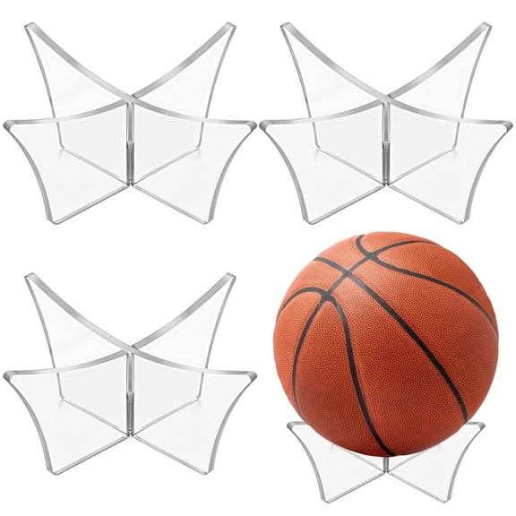 4 Pack Clear Acrylic Ball Display Stands - Indoor Basketball Holder / Showcase Autograph Basketball, Football, Rugby, Volleyball for Home, Office, or Shelf Decor (3.1 x 3.1 x 2.6 in)