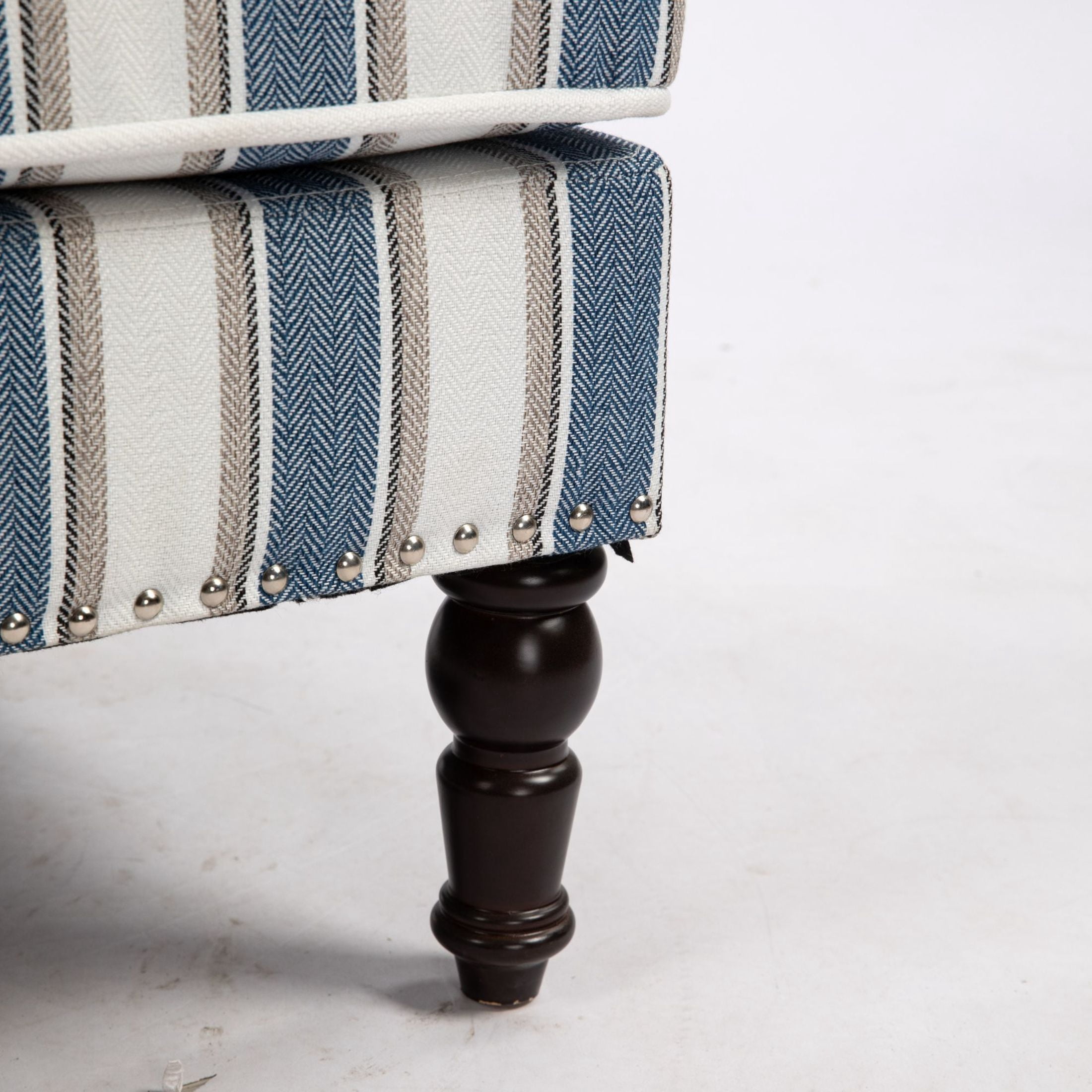 GDF Studio Zerra Vintage Upholstered Armchair with Solid Wood Legs & Nailhead Trim, Classic Stripes Accent Chair, Blue